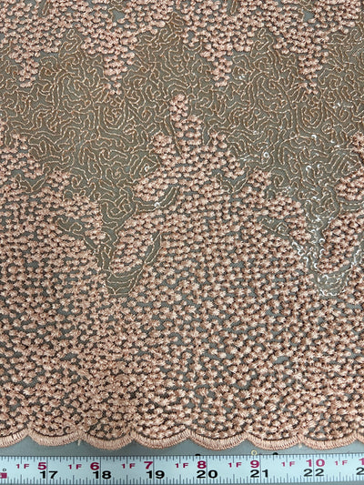 Joanna PEACH Maze Sequins Embroidered Dots on Mesh Lace Fabric by the Yard - 10074