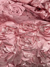 Maci LIGHT DUSTY PINK 3-D Floral Polyester Satin Rosette on Mesh Fabric by the Yard - 10057