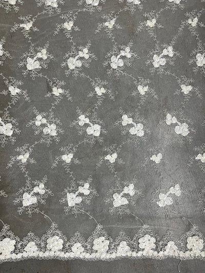 Andrea IVORY 3D Floral Matte Corded Embroidery on Mesh Lace Fabric by the Yard - 10016