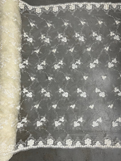 Andrea IVORY 3D Floral Matte Corded Embroidery on Mesh Lace Fabric by the Yard - 10016