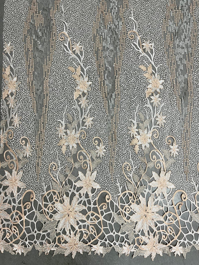 Skye PEACH Embroidered Floral Edge Guipure on Mesh Lace Fabric by the Yard - 10110