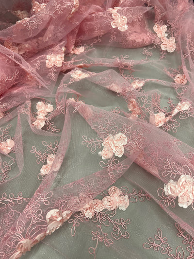 Andrea LIGHT PINK 3D Floral Matte Corded Embroidery on Mesh Lace Fabric by the Yard - 10016