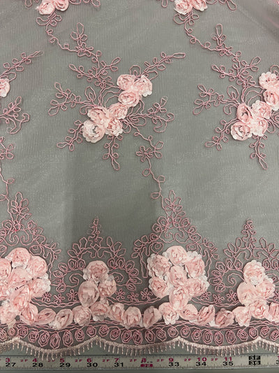 Andrea LIGHT PINK 3D Floral Matte Corded Embroidery on Mesh Lace Fabric by the Yard - 10016