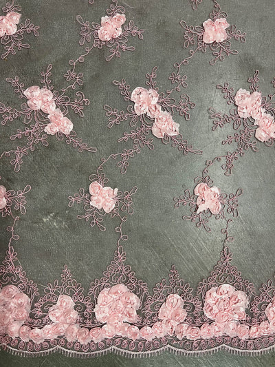 Andrea LIGHT PINK 3D Floral Matte Corded Embroidery on Mesh Lace Fabric by the Yard - 10016