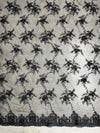 Andrea BLACK 3D Floral Matte Corded Embroidery on Mesh Lace Fabric by the Yard - 10016