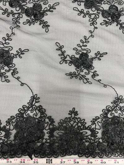 Andrea BLACK 3D Floral Matte Corded Embroidery on Mesh Lace Fabric by the Yard - 10016