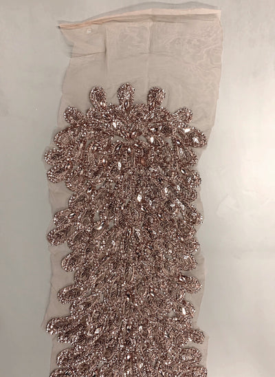 Gracie DUSTY ROSE Vegas Peacock Beaded Sequins Embroidered on Mesh Lace Fabric by Panel - 10012