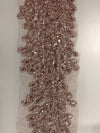 Gracie DUSTY ROSE Vegas Peacock Beaded Sequins Embroidered on Mesh Lace Fabric by Panel - 10012