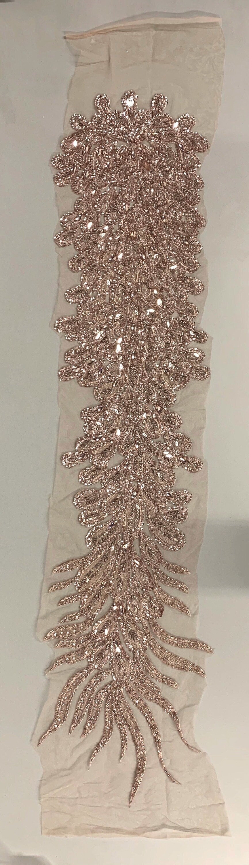 Gracie DUSTY ROSE Vegas Peacock Beaded Sequins Embroidered on Mesh Lace Fabric by Panel - 10012