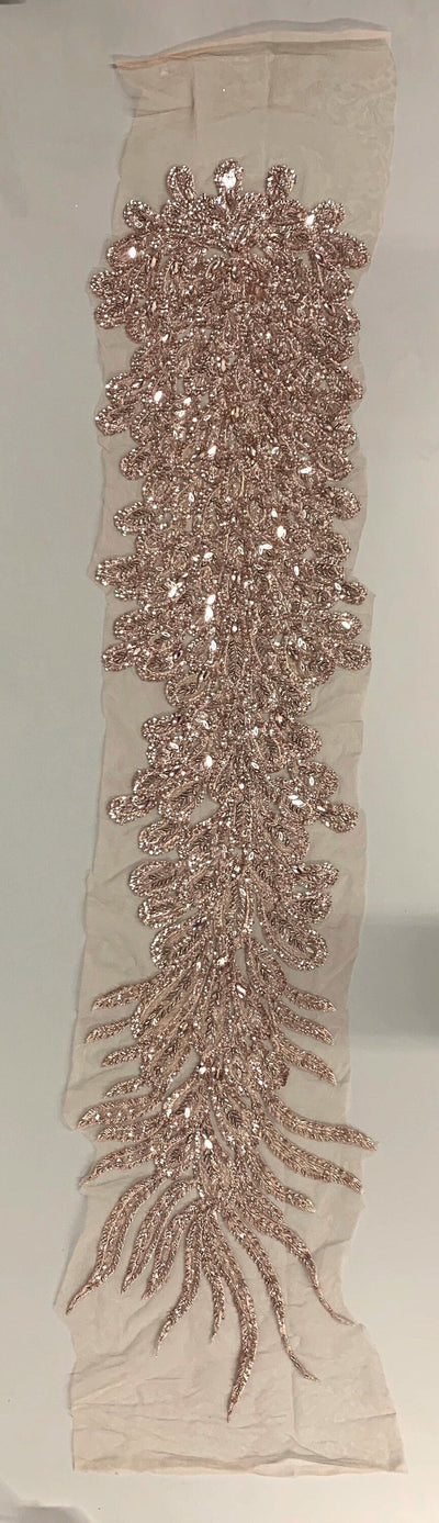 Gracie DUSTY ROSE Vegas Peacock Beaded Sequins Embroidered on Mesh Lace Fabric by Panel - 10012