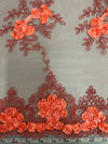 Andrea CORAL 3D Floral Matte Corded Embroidery on Mesh Lace Fabric by the Yard - 10016