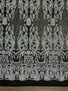 Phoebe IRIDESCENT WHITE Sequins on BLACK Mesh Lace Fabric by the Yard - 10062