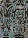 Phoebe IRIDESCENT WHITE Sequins on BLACK Mesh Lace Fabric by the Yard - 10062
