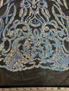 Phoebe IRIDESCENT WHITE Sequins on BLACK Mesh Lace Fabric by the Yard - 10062