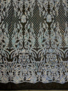 Phoebe IRIDESCENT WHITE Sequins on BLACK Mesh Lace Fabric by the Yard - 10062