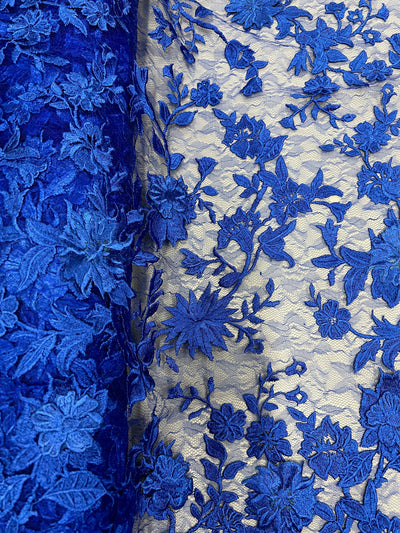 Nina ROYAL BLUE Polyester 3D Floral Embroidery on Mesh Lace Fabric by the Yard - 10032