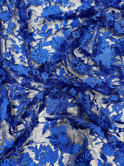 Nina ROYAL BLUE Polyester 3D Floral Embroidery on Mesh Lace Fabric by the Yard - 10032