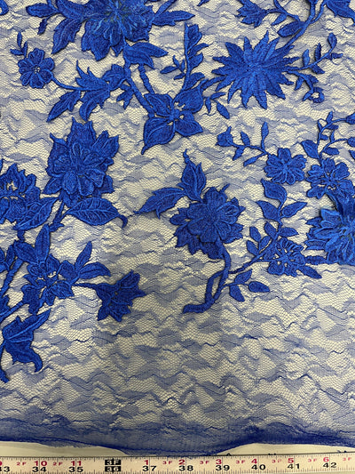 Nina ROYAL BLUE Polyester 3D Floral Embroidery on Mesh Lace Fabric by the Yard - 10032