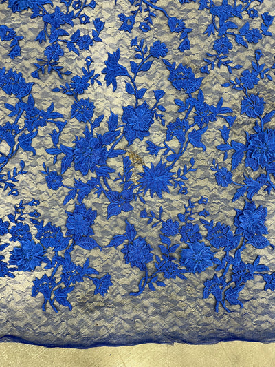 Nina ROYAL BLUE Polyester 3D Floral Embroidery on Mesh Lace Fabric by the Yard - 10032