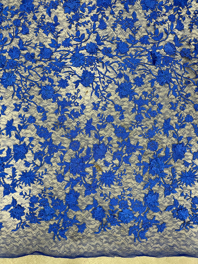 Nina ROYAL BLUE Polyester 3D Floral Embroidery on Mesh Lace Fabric by the Yard - 10032