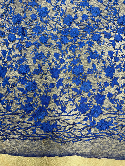 Nina ROYAL BLUE Polyester 3D Floral Embroidery on Mesh Lace Fabric by the Yard - 10032