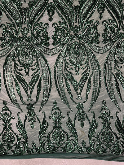 Alaina HUNTER GREEN Curlicue Sequins on Mesh Lace Fabric by the Yard - 10018