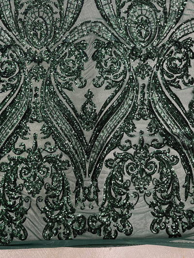 Alaina HUNTER GREEN Curlicue Sequins on Mesh Lace Fabric by the Yard - 10018