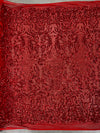 Phoebe RED Sequins on Mesh Lace Fabric by the Yard - 10062