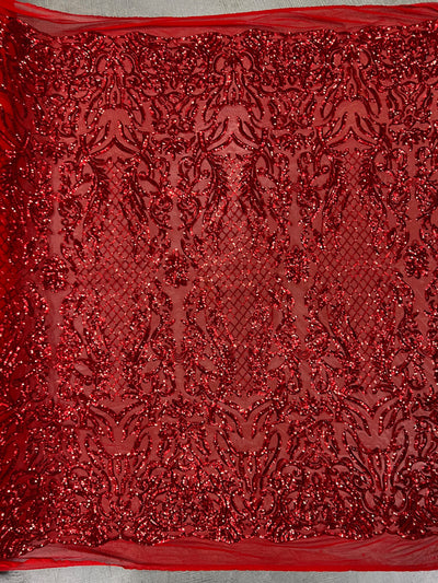 Phoebe RED Sequins on Mesh Lace Fabric by the Yard - 10062