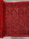 Phoebe RED Sequins on Mesh Lace Fabric by the Yard - 10062