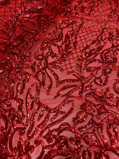 Phoebe RED Sequins on Mesh Lace Fabric by the Yard - 10062