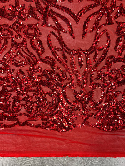 Phoebe RED Sequins on Mesh Lace Fabric by the Yard - 10062