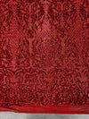 Phoebe RED Sequins on Mesh Lace Fabric by the Yard - 10062