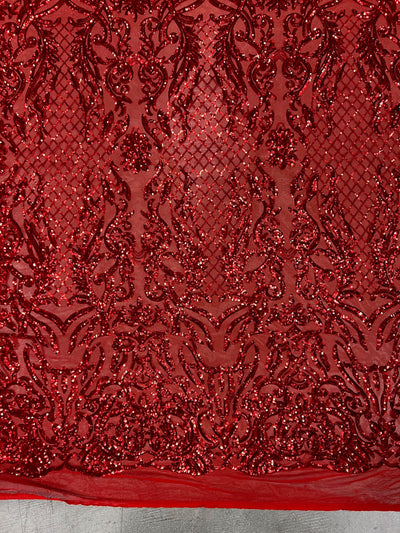 Phoebe RED Sequins on Mesh Lace Fabric by the Yard - 10062