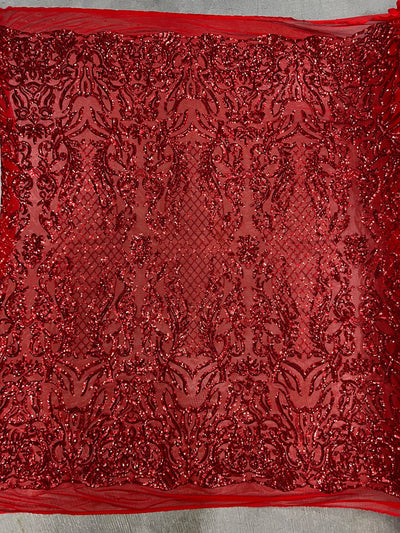 Phoebe RED Sequins on Mesh Lace Fabric by the Yard - 10062