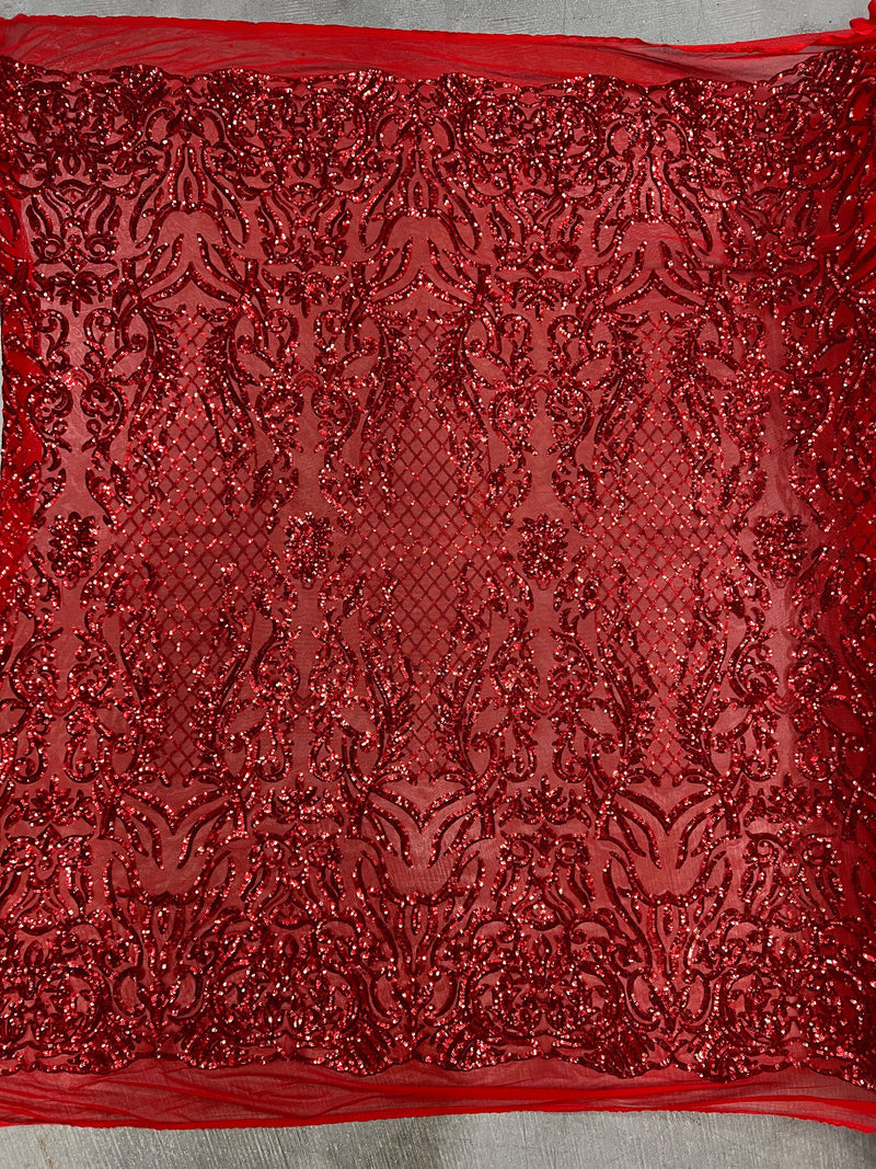 Phoebe RED Sequins on Mesh Lace Fabric by the Yard - 10062