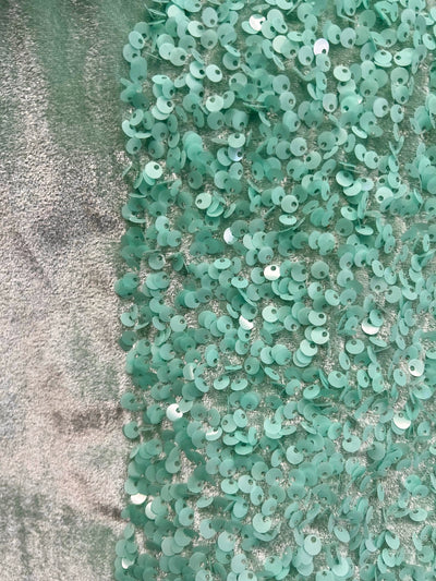 Stephanie AQUA Overlap Sequins on Stretch Velvet Fabric by the Yard for Gowns, Apparel, Costumes, Crafts - 10185