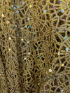 Harmony GOLD Foil and Sequins Open Weave Lace Fabric by the Yard - 10023