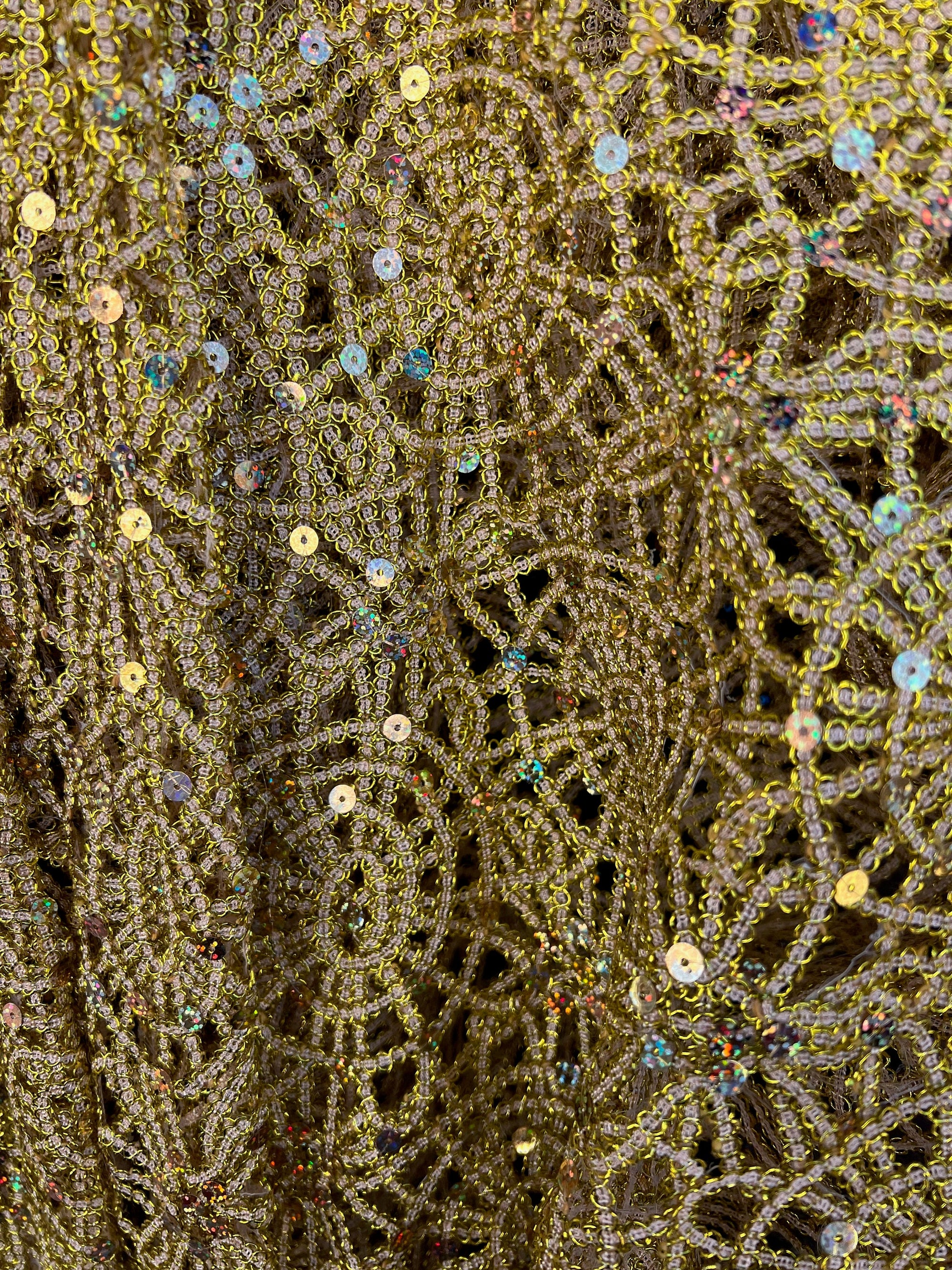 Harmony GOLD Foil and Sequins Open Weave Lace Fabric by the Yard - 10023