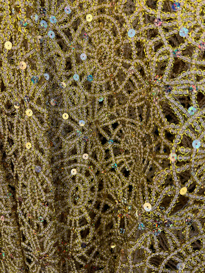 Harmony GOLD Foil and Sequins Open Weave Lace Fabric by the Yard - 10023