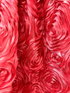 Paige DARK CORAL 3D Floral Polyester Satin Rosette Fabric by the Yard - 10028