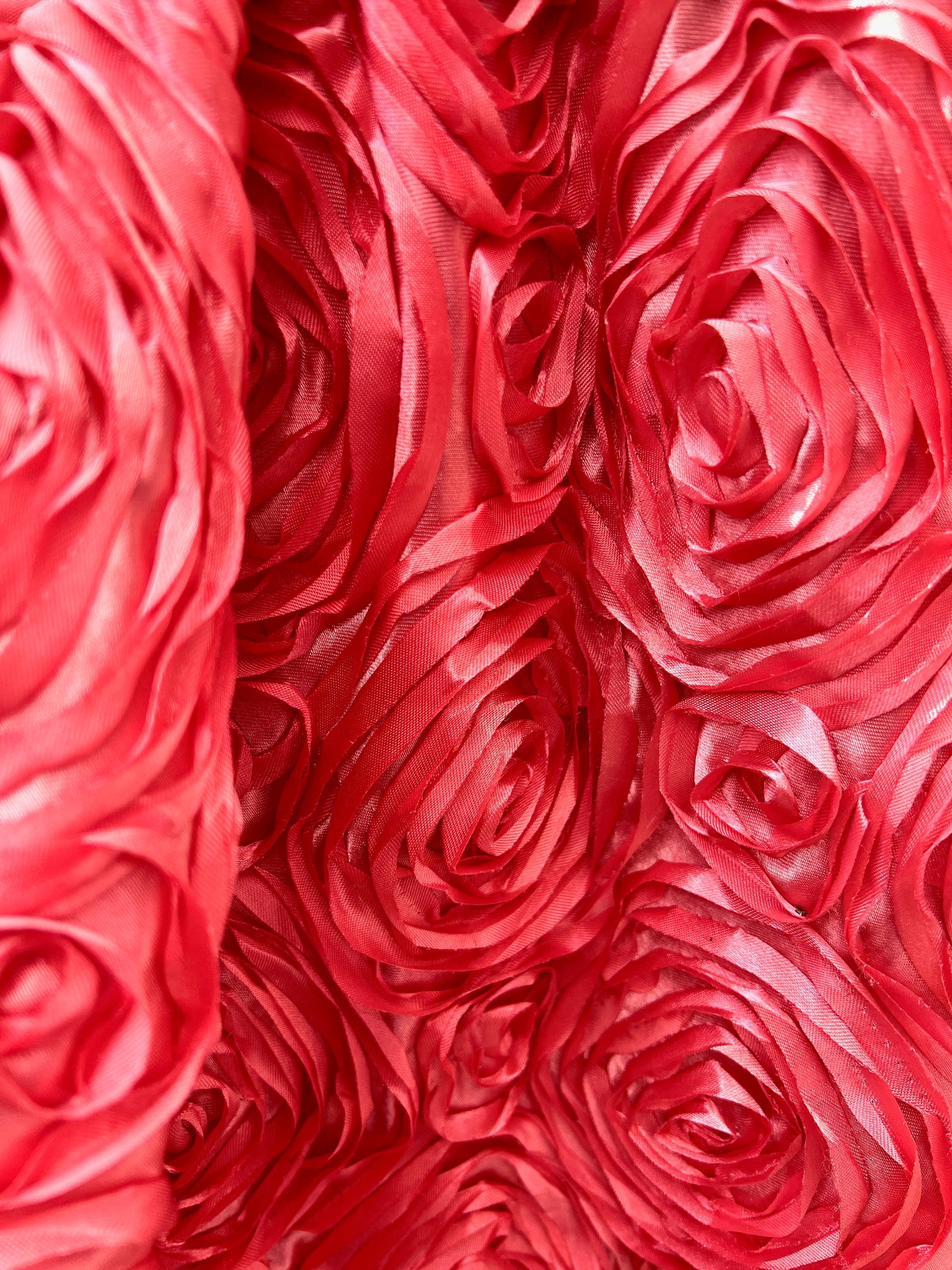 Paige DARK CORAL 3D Floral Polyester Satin Rosette Fabric by the Yard - 10028