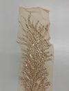 Gracie CHAMPAGNE Vegas Peacock Beaded Sequins Embroidered on Mesh Lace Fabric by Panel - 10012