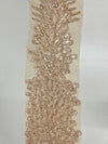 Gracie CHAMPAGNE Vegas Peacock Beaded Sequins Embroidered on Mesh Lace Fabric by Panel - 10012