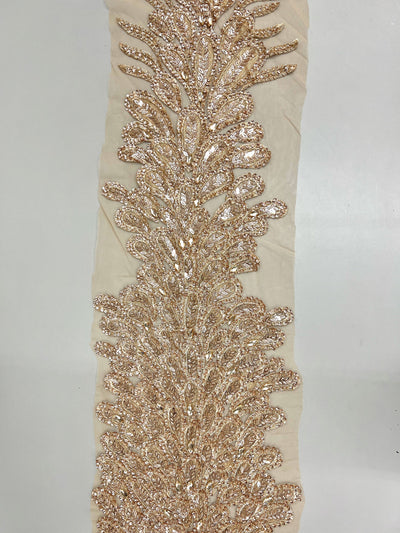Gracie CHAMPAGNE Vegas Peacock Beaded Sequins Embroidered on Mesh Lace Fabric by Panel - 10012
