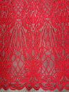 Sabrina RED Faux Pearls Beaded Lace Embroidery on Mesh Fabric by the Yard - 10098