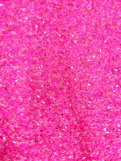 Stephanie HOT PINK Sequins on PINK Stretch Velvet Fabric by the Yard for Gowns, Apparel, Costumes, Crafts - 10185