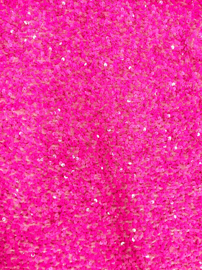 Stephanie HOT PINK Sequins on PINK Stretch Velvet Fabric by the Yard for Gowns, Apparel, Costumes, Crafts - 10185