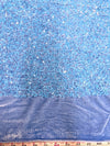 Stephanie LIGHT BLUE Sequins on BLUE Stretch Velvet Fabric by the Yard for Gowns, Apparel, Costumes, Crafts - 10185