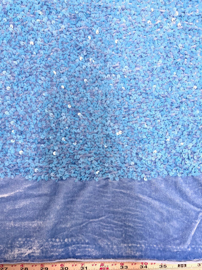Stephanie LIGHT BLUE Sequins on BLUE Stretch Velvet Fabric by the Yard for Gowns, Apparel, Costumes, Crafts - 10185
